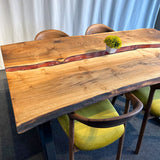 Custom Black Walnut Epoxy Resin River Table Red Resin BRT-28