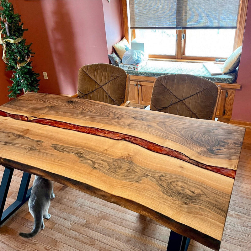 Custom Black Walnut Epoxy Resin River Table Red Resin BRT-28