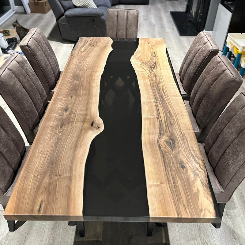 Custom Walnut Epoxy Resin River Table Smoked Black WRT-75
