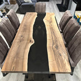 Custom Walnut Epoxy Resin River Table Smoked Black WRT-75