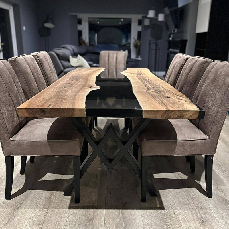 Custom Walnut Epoxy Resin River Table Smoked Black WRT-75