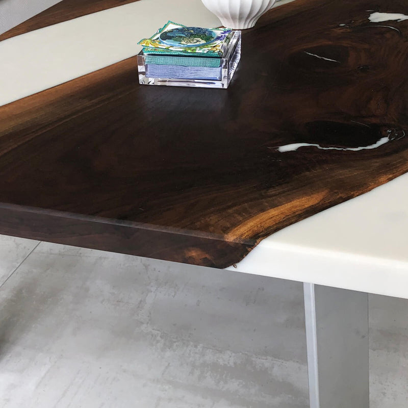 Custom Black Walnut Epoxy Resin River Table White Resin BRT-17