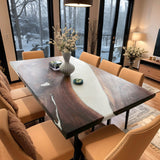Custom Black Walnut Epoxy Resin River Table White Resin BRT-17