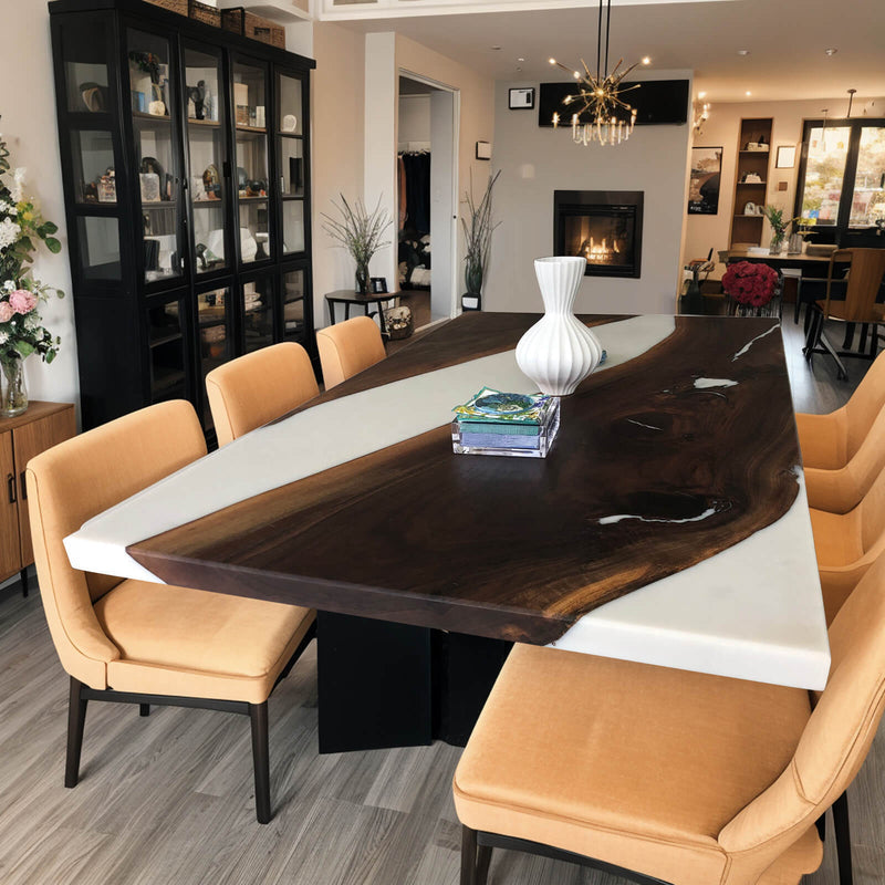 Custom Black Walnut Epoxy Resin River Table White Resin BRT-17
