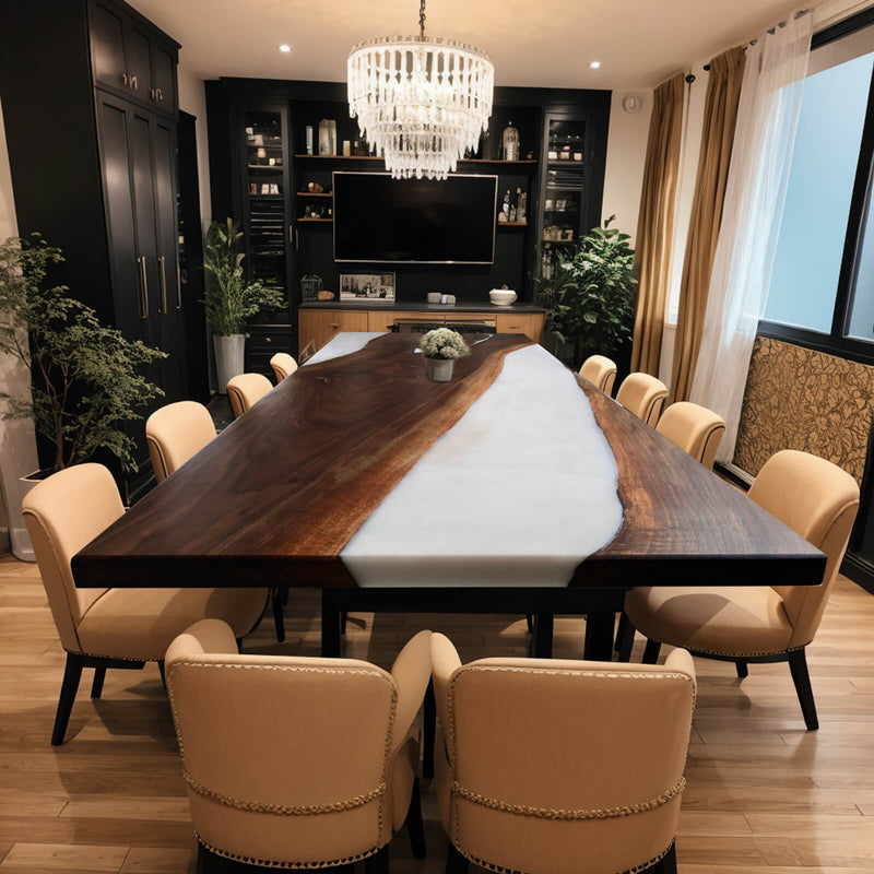 Custom Black Walnut Epoxy Resin River Table White Resin BRT-15