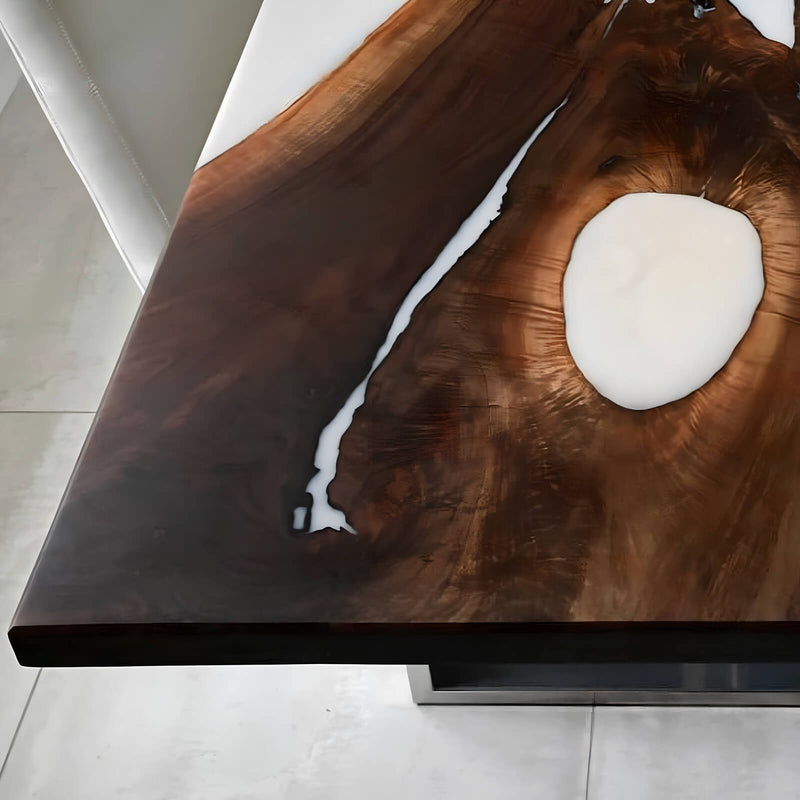 Custom Black Walnut Epoxy Resin River Table White Resin BRT-15