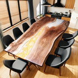 Custom Walnut Epoxy Resin River Table White and Gold Resin WRT-23