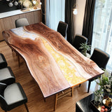 Custom Walnut Epoxy Resin River Table White and Gold Resin WRT-23