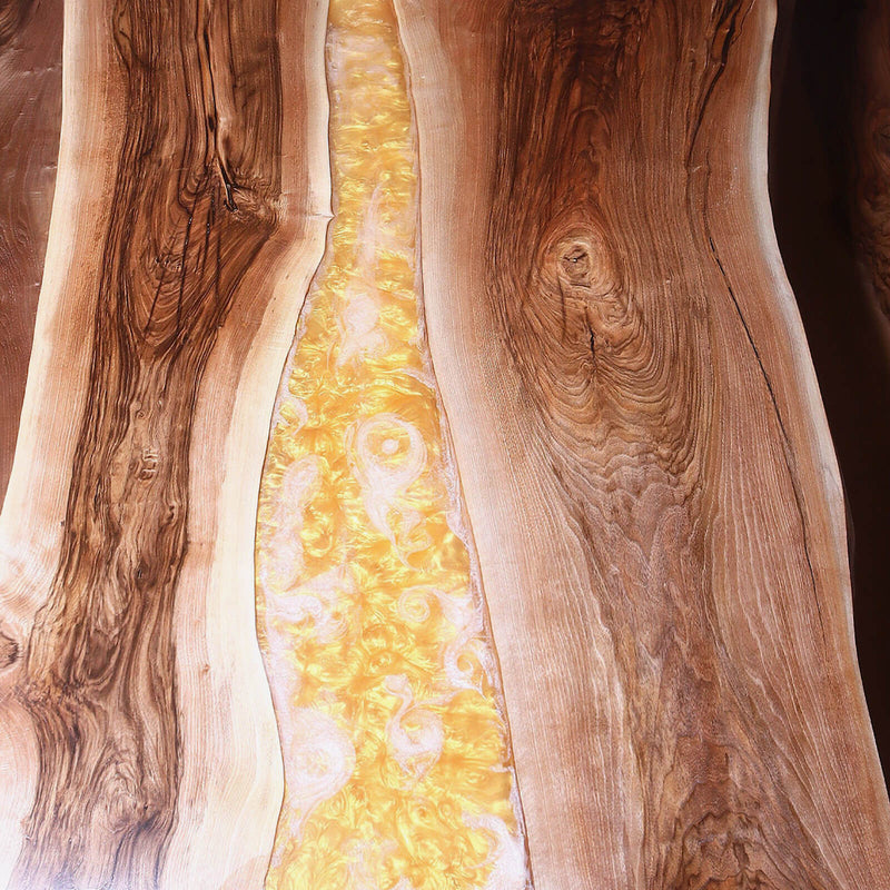 Custom Walnut Epoxy Resin River Table White and Gold Resin WRT-23