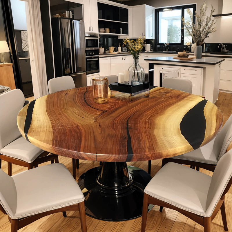 Custom Black Walnut Epoxy Resin Round Coffee Table Black Resin CRT-59