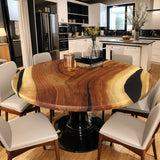 Custom Black Walnut Epoxy Resin Round Coffee Table Black Resin CRT-59