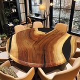Custom Black Walnut Epoxy Resin Round Coffee Table Black Resin CRT-59