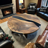 Custom Black Walnut Epoxy Resin Round Coffee Table Black Resin CRT-81