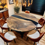 Custom Black Walnut Epoxy Resin Round Coffee Table Black Resin CRT-81