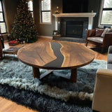 Custom Black Walnut Epoxy Resin Round Coffee Table Black Resin CRT-81