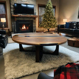 Custom Black Walnut Epoxy Resin Round Coffee Table Black Resin CRT-81