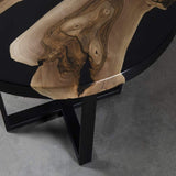 Custom Black Walnut Epoxy Resin Round Coffee Table Black Resin CRT-82