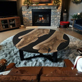 Custom Black Walnut Epoxy Resin Round Coffee Table Black Resin CRT-82