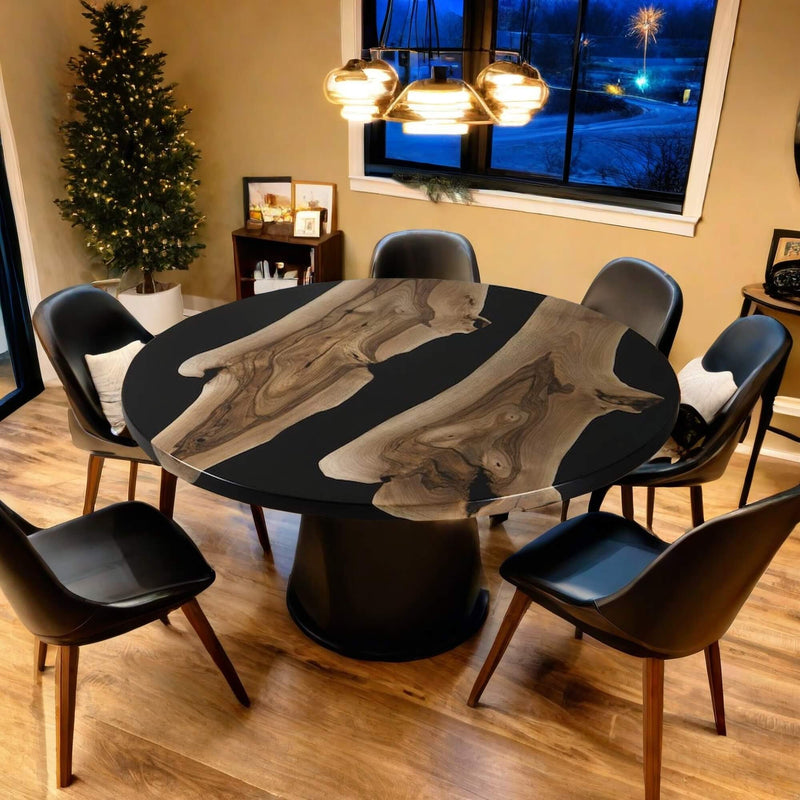 Custom Black Walnut Epoxy Resin Round Coffee Table Black Resin CRT-82