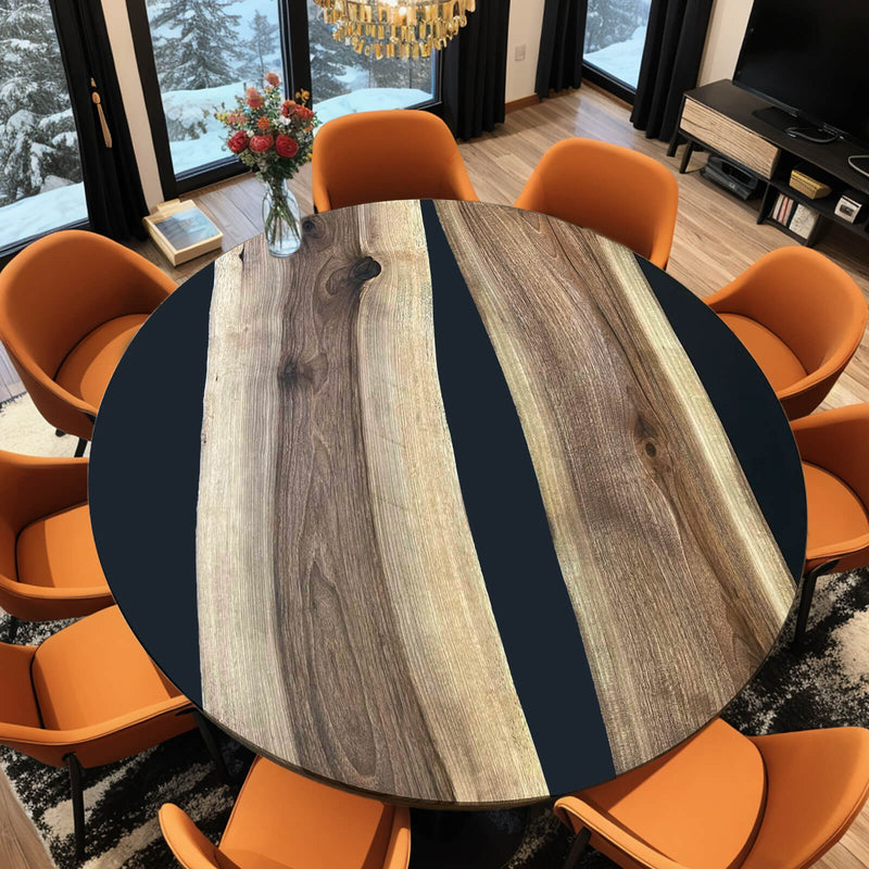 Custom Black Walnut Epoxy Resin Round Coffee Table Black Resin CRT-62