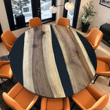 Custom Black Walnut Epoxy Resin Round Coffee Table Black Resin CRT-62