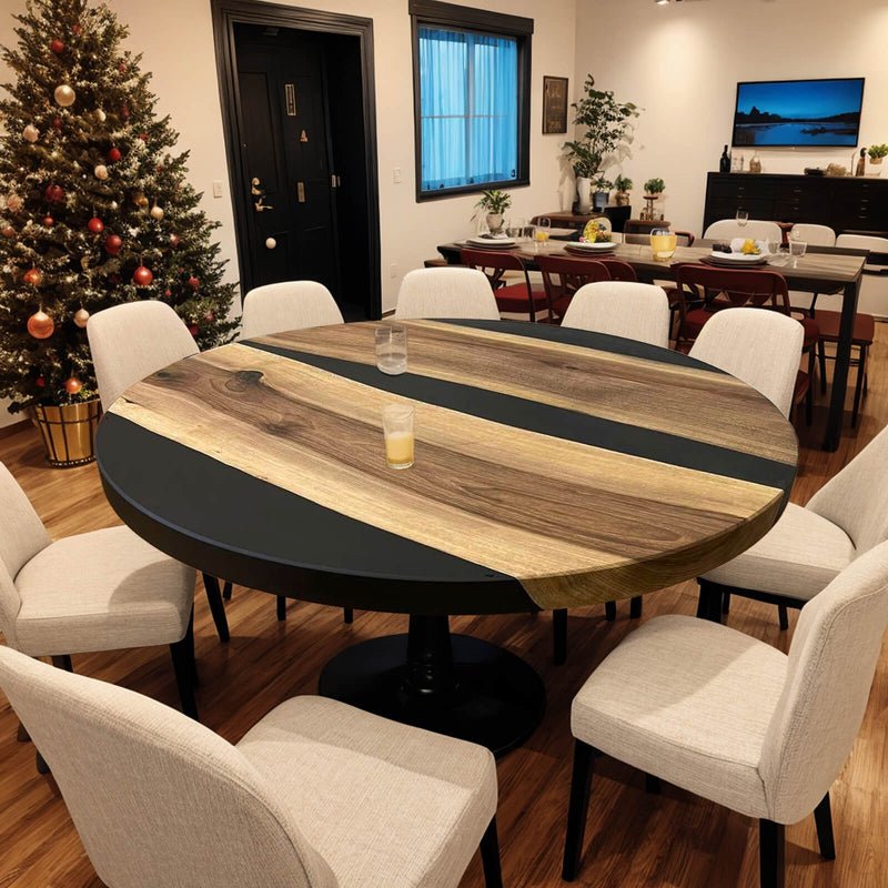 Custom Black Walnut Epoxy Resin Round Coffee Table Black Resin CRT-62