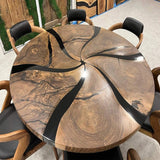 Custom Black Walnut Epoxy Resin Round Coffee Table Black Resin CRT-78