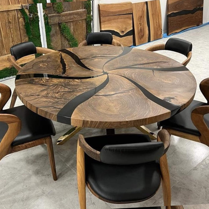 Custom Black Walnut Epoxy Resin Round Coffee Table Black Resin CRT-78