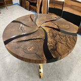 Custom Black Walnut Epoxy Resin Round Coffee Table Black Resin CRT-78