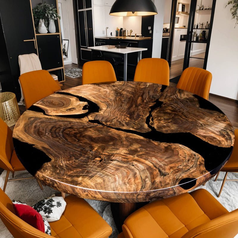 Custom Black Walnut Epoxy Resin Round Coffee Table Black Resin CRT-70
