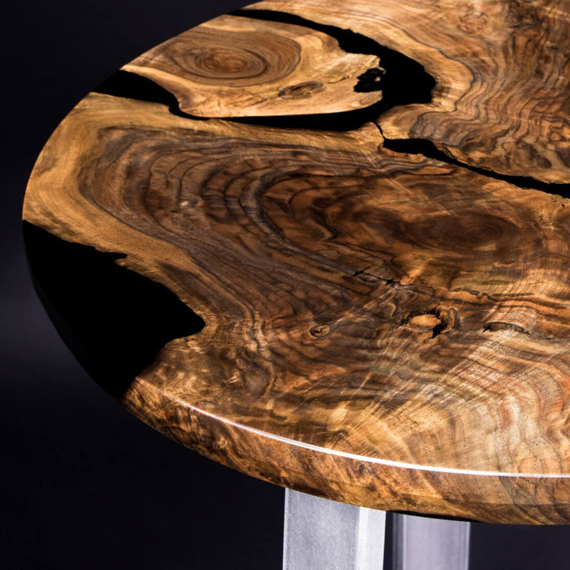 Custom Black Walnut Epoxy Resin Round Coffee Table Black Resin CRT-70