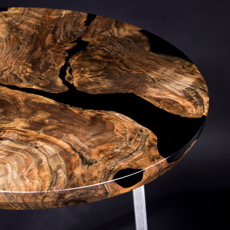 Custom Black Walnut Epoxy Resin Round Coffee Table Black Resin CRT-70