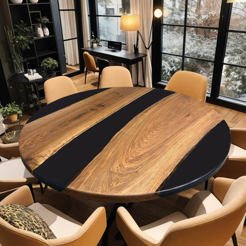 Custom Black Walnut Epoxy Resin Round Coffee Table Black Resin CRT-63