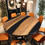 Custom Black Walnut Epoxy Resin Round Coffee Table Black Resin CRT-63