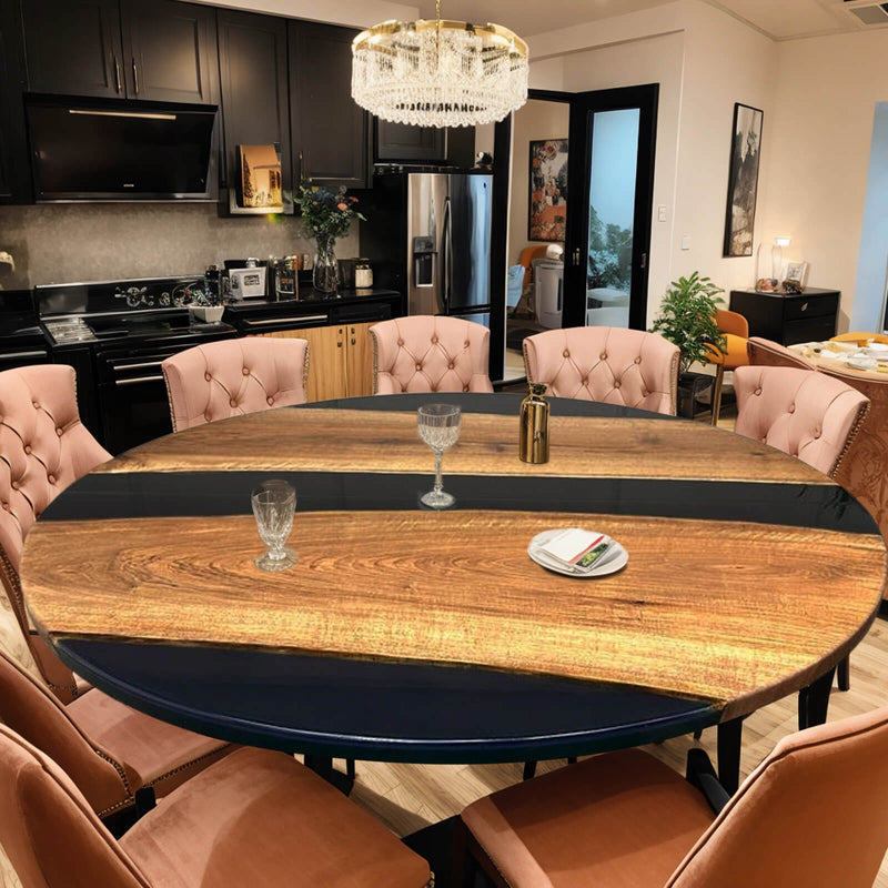 Custom Black Walnut Epoxy Resin Round Coffee Table Black Resin CRT-63
