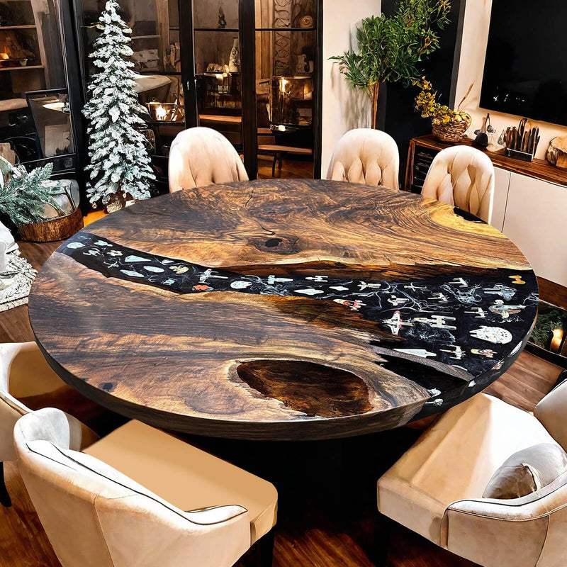 Custom Black Walnut Epoxy Resin Round Coffee Table Black Resin CRT-79