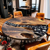 Custom Black Walnut Epoxy Resin Round Coffee Table Black Resin CRT-79