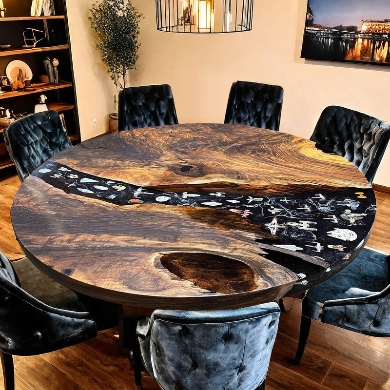 Custom Black Walnut Epoxy Resin Round Coffee Table Black Resin CRT-79
