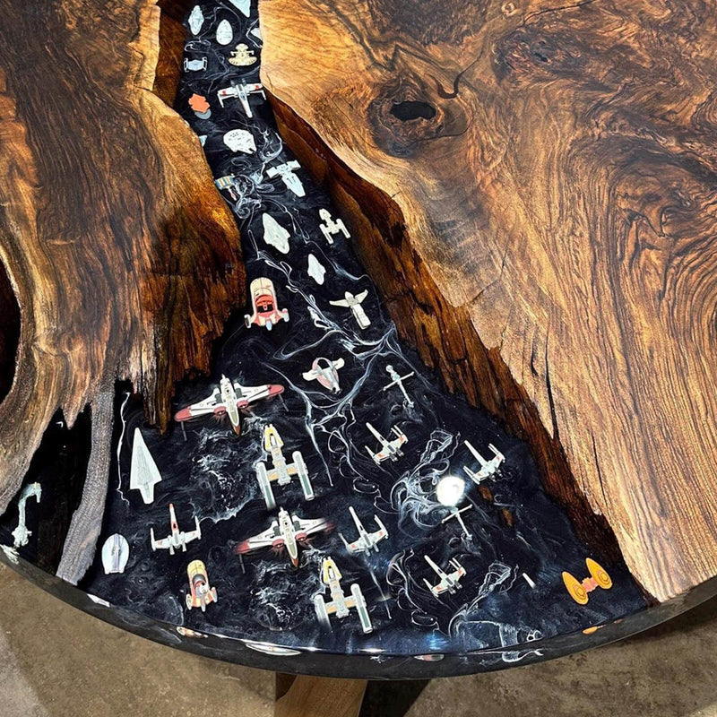 Custom Black Walnut Epoxy Resin Round Coffee Table Black Resin CRT-79