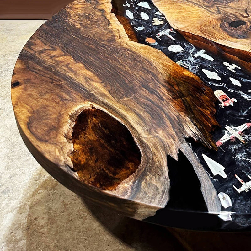 Custom Black Walnut Epoxy Resin Round Coffee Table Black Resin CRT-79