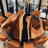 Custom Black Walnut Epoxy Resin Round Coffee Table Black Resin CRT-69