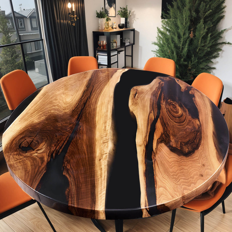 Custom Black Walnut Epoxy Resin Round Coffee Table Black Resin CRT-69
