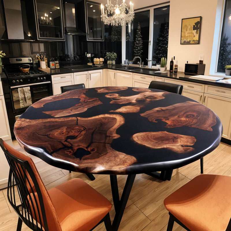 Custom Black Walnut Epoxy Resin Round Coffee Table Black Resin CRT-65