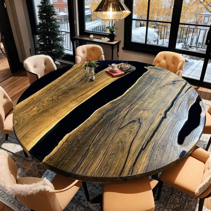 Custom Black Walnut Epoxy Resin Round Coffee Table Black Resin CRT-68