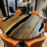 Custom Black Walnut Epoxy Resin Round Coffee Table Black Resin CRT-68