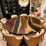 Custom Black Walnut Epoxy Resin Round Coffee Table Black Resin CRT-58