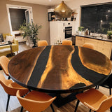 Custom Black Walnut Epoxy Resin Round Coffee Table Black Resin CRT-58