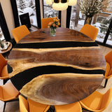 Custom Black Walnut Epoxy Resin Round Coffee Table Black Resin CRT-58