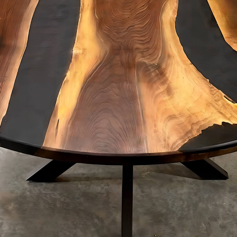 Custom Black Walnut Epoxy Resin Round Coffee Table Black Resin CRT-58