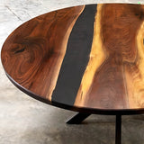 Custom Black Walnut Epoxy Resin Round Coffee Table Black Resin CRT-58